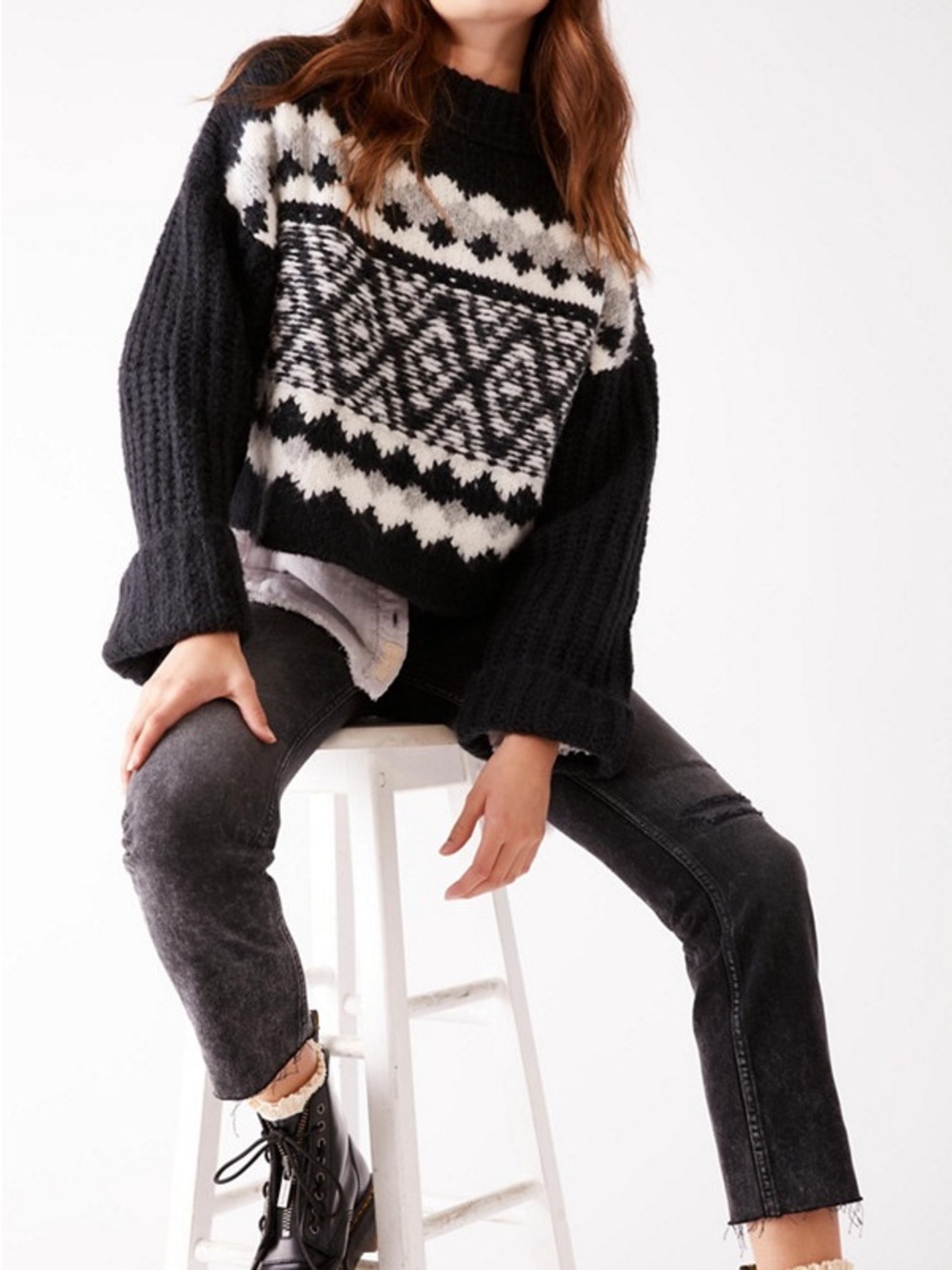 Free People Alpine Pullover Fair Isle Knit Sweater Winter Apres Ski Cozy
